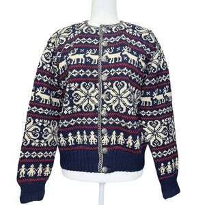 Handmade Norwegian Wool Nordic Sweater Women Nordic Fair Isle Reindeer Snowflake